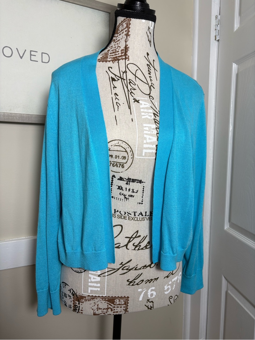 Talbots XL Turquoise Open Front Cropped Cardigan Cotton Modal Lightweight - Picture 2 of 8